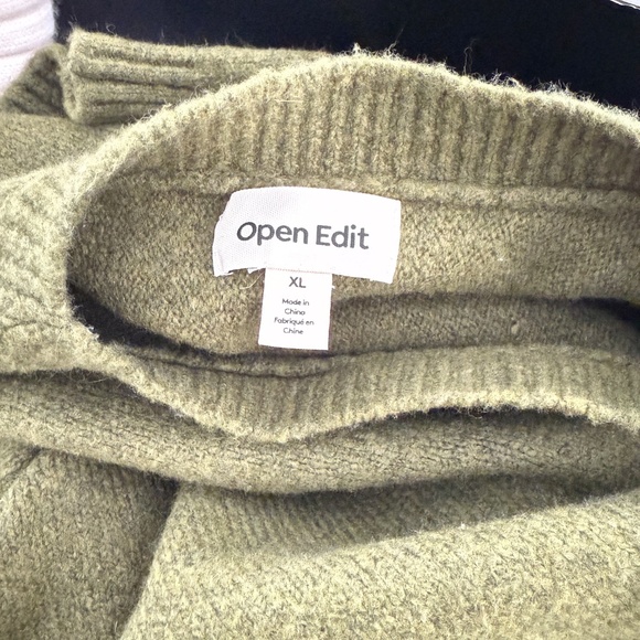 Open Edit Khaki Green Cropped Long Sleeve Sweater XL Jumper Fall Winter - Picture 6 of 7